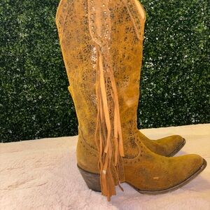 Fringe Tan Heeled Boots